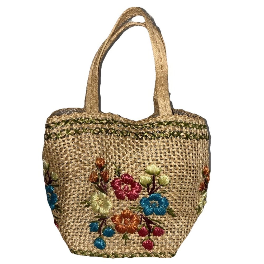 Vintage Tote Bag Raffia Woven Straw Flower Handmade Cottage Products Philippines